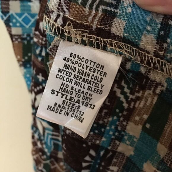 Umgee peasant boho open back brown & blue blouse - Picture 5 of 8